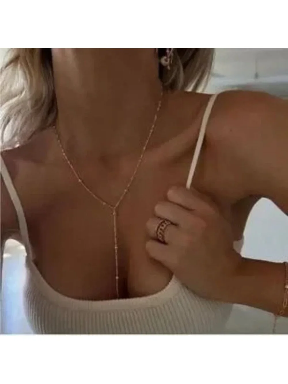GOLD 14k Gold Plated Beaded Lariat Necklace